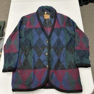 Woolrich Argyle Wool Jacket Womens Small Multicolor Shawl Collar Vintage 8651